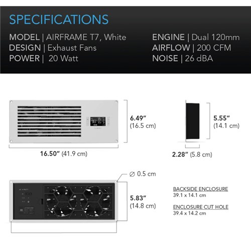 Airframe T7 White Exhaust + PP Smart In Cupboard Cooler AC Infinity