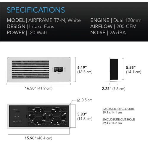 Airframe T7 White INTAKE +PP Smart In Cupboard Cooler AC Infinity