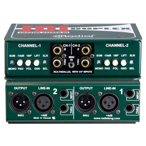 Passive 2 channel DI for ster eo keyboards with Jensen trans formers