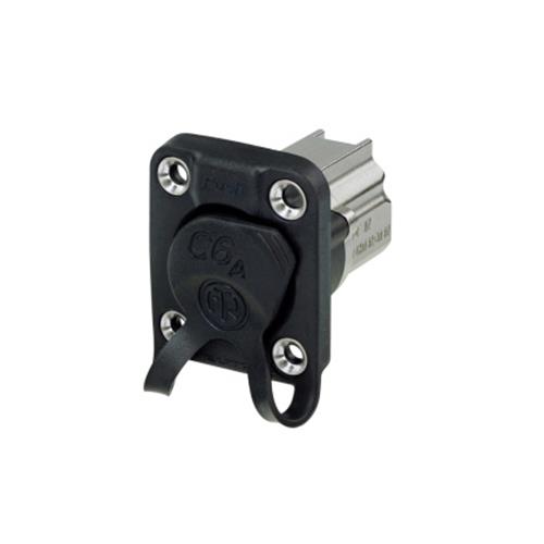 D-shape CAT6A panel connector, shielded, feedthrough, with rubber sealing, IP65 when mate