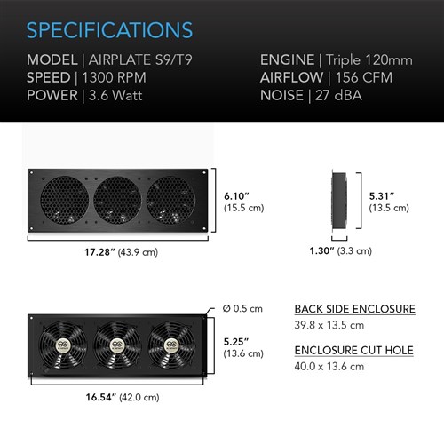 Airplate S9 Cabinet cooler 3 x 120mm fans EXHAUST WHITE Powerpack Included